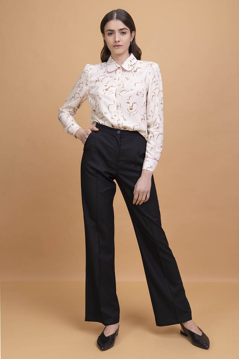 Pantalone a palazzo in fresco di lana Mandorlo nero - Quid