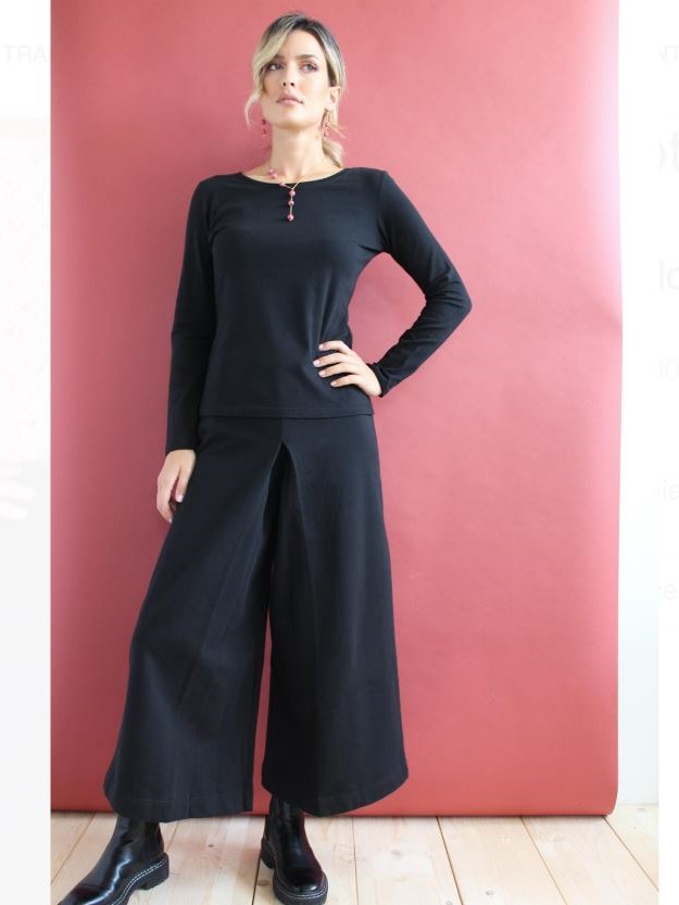Pantaloni cropped Vele in cotone organico felpato Nero