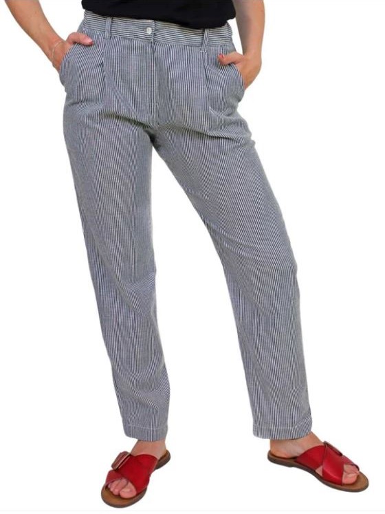 Pantaloni donna carota a righe Bianco nere AMBRETTA - On Earth