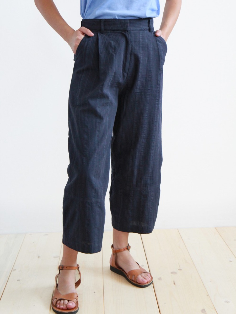 Pantaloni barrel donna Baggy in cotone Blu notte TRAME