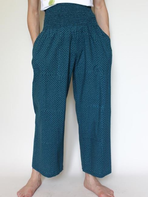 Pantaloni larghi donna Turchese batik con elastico Sylvie - Trame
