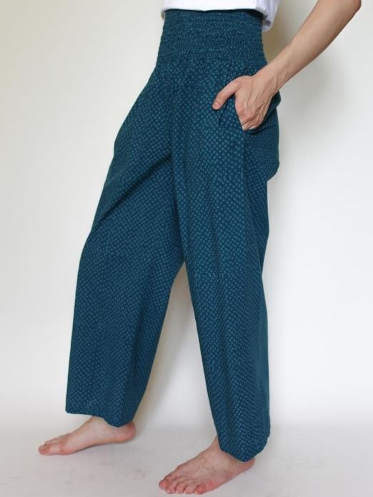 Pantaloni larghi donna Turchese batik con elastico Sylvie - Trame