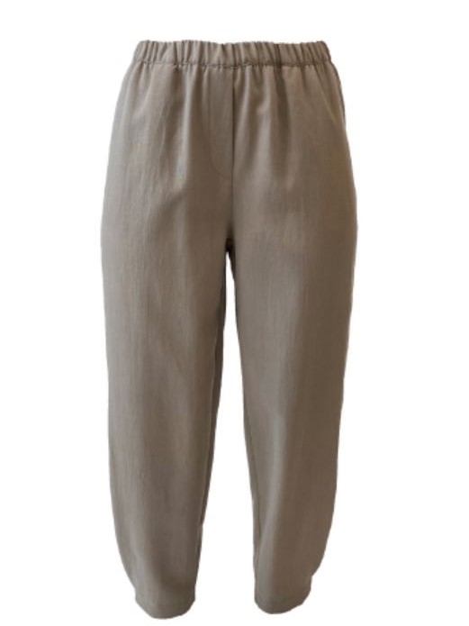Pantaloni donna baggy Rossella tortora, Progetto Quid per On Earth abbigliamento sostenibile.