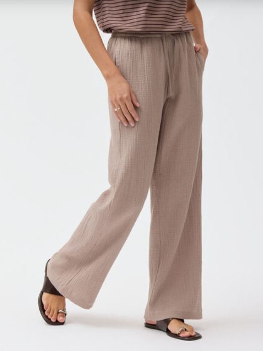 Pantaloni donna in mussola di cotone Beige