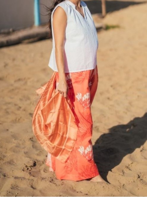 Pantaloni larghi in cotone fantasia Arancio coralli Nina, On Earth