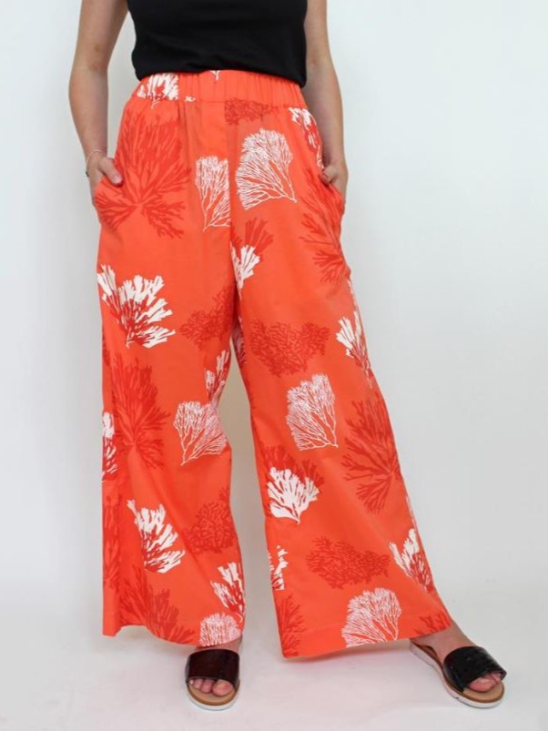 Pantaloni larghi in cotone fantasia Arancio coralli Nina, On Earth