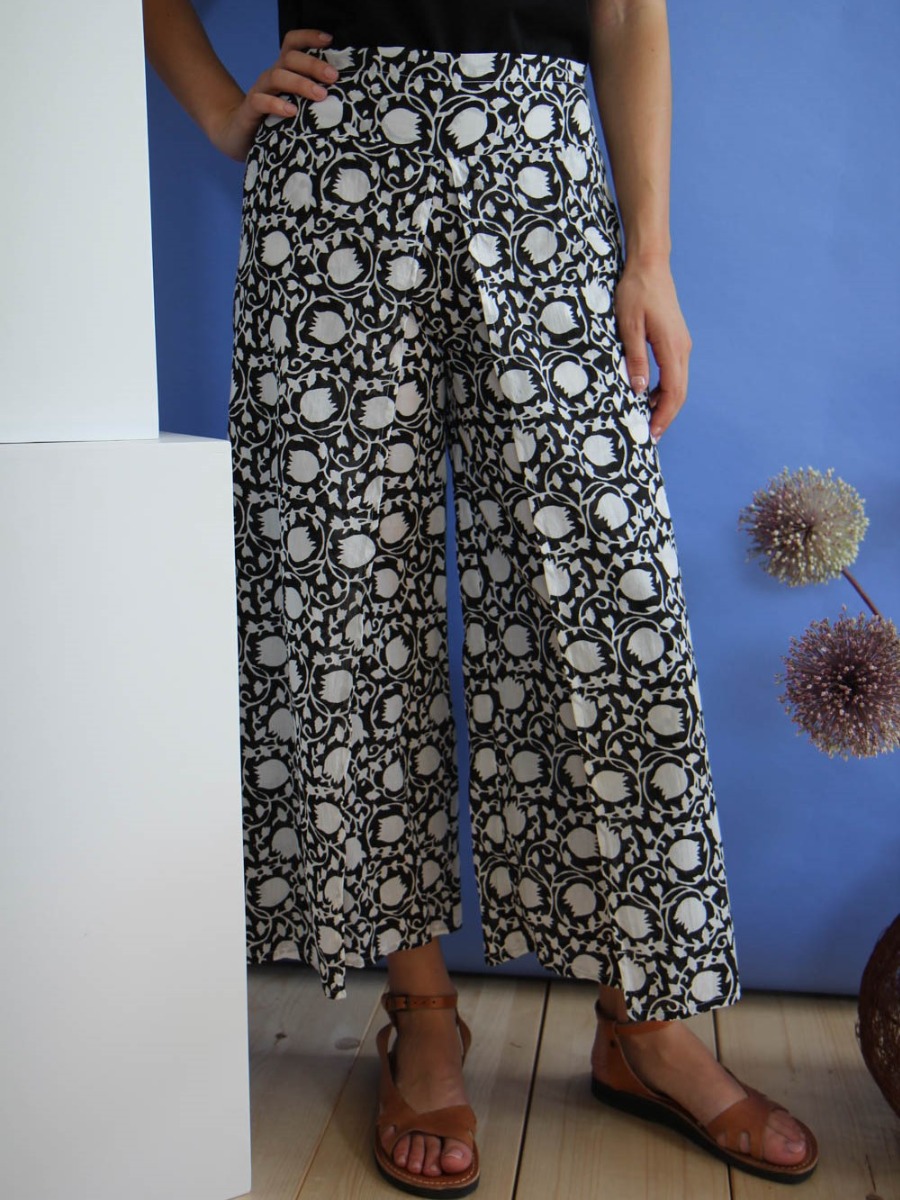 Pantaloni donna larghi Tulipano Bianco nero - Trame