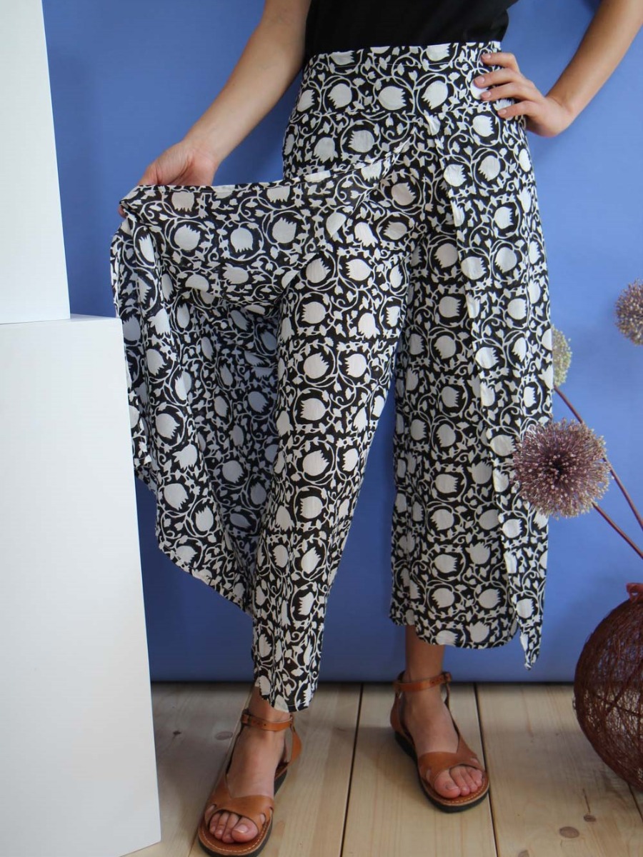 Pantaloni donna larghi Tulipano Bianco nero - Trame