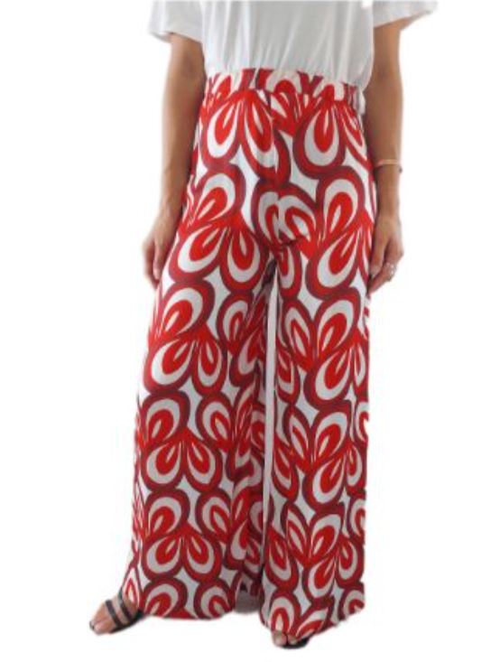 Pantaloni eleganti a palazzo fantasia Rossa Tulipano