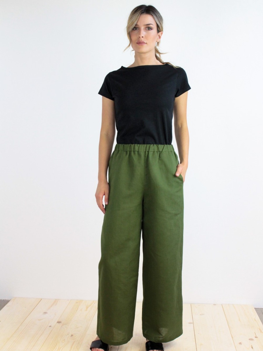 Pantaloni lino donna Galanga Verde foresta - On Earth