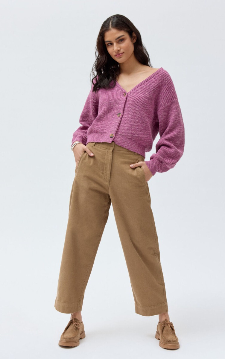 Cardigan donna a V costa inglese Malva