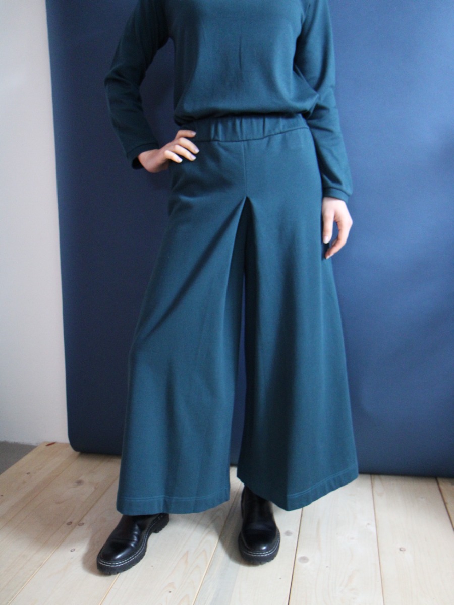Pantaloni cropped Vele in cotone bio felpato Verde blu