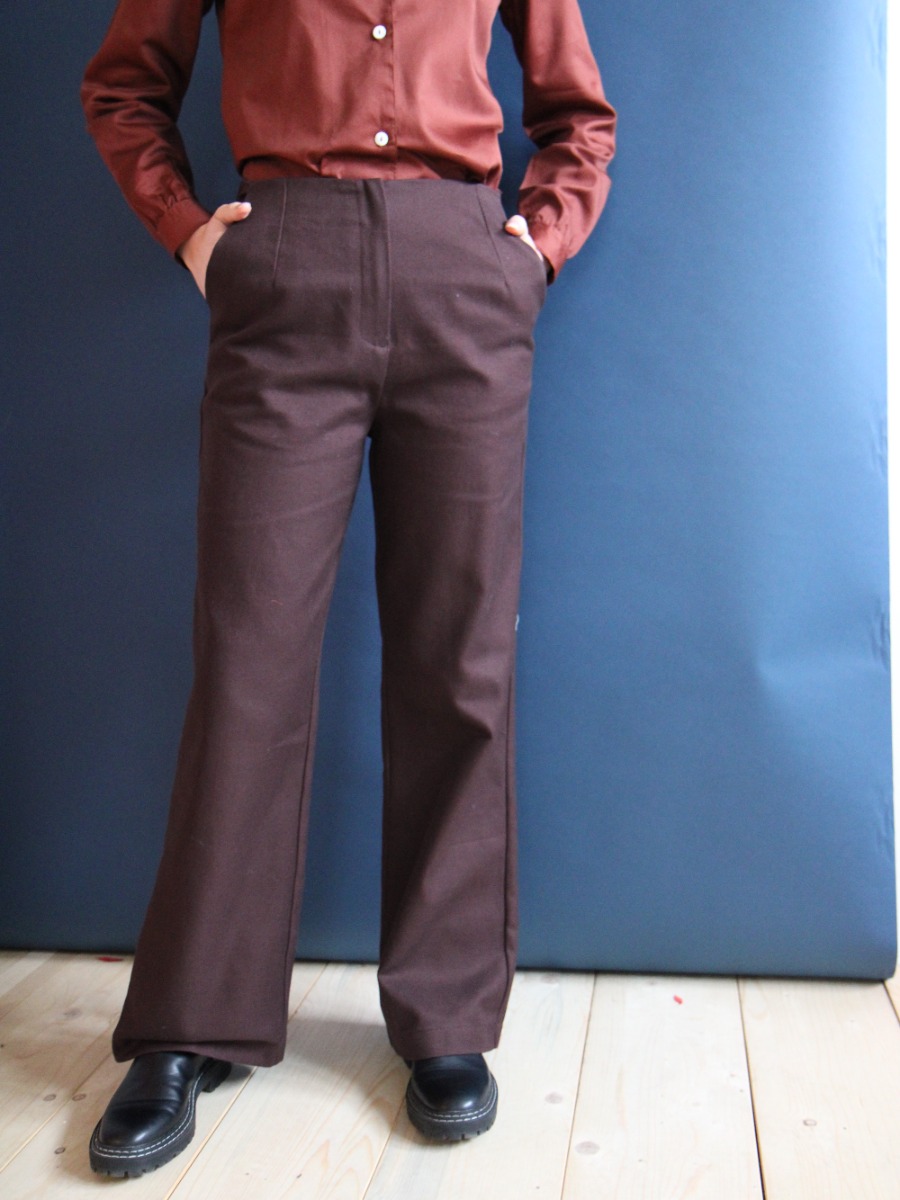 Pantaloni dritti in cotone e lana Cioccolato Ayla