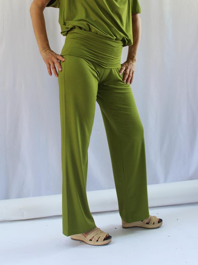 Pantaloni palazzo a vita alta verdi in bamboo