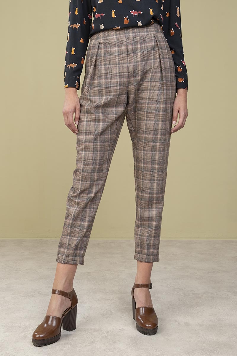 Pantalone scozzese con pince Prospero - cammello - Quid