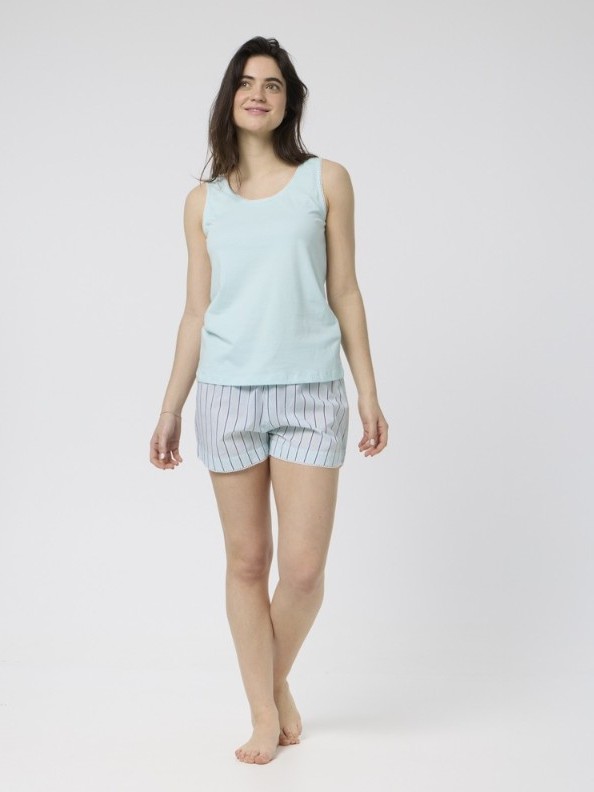 Pigiama donna in cotone biologico Mae Righe celeste
