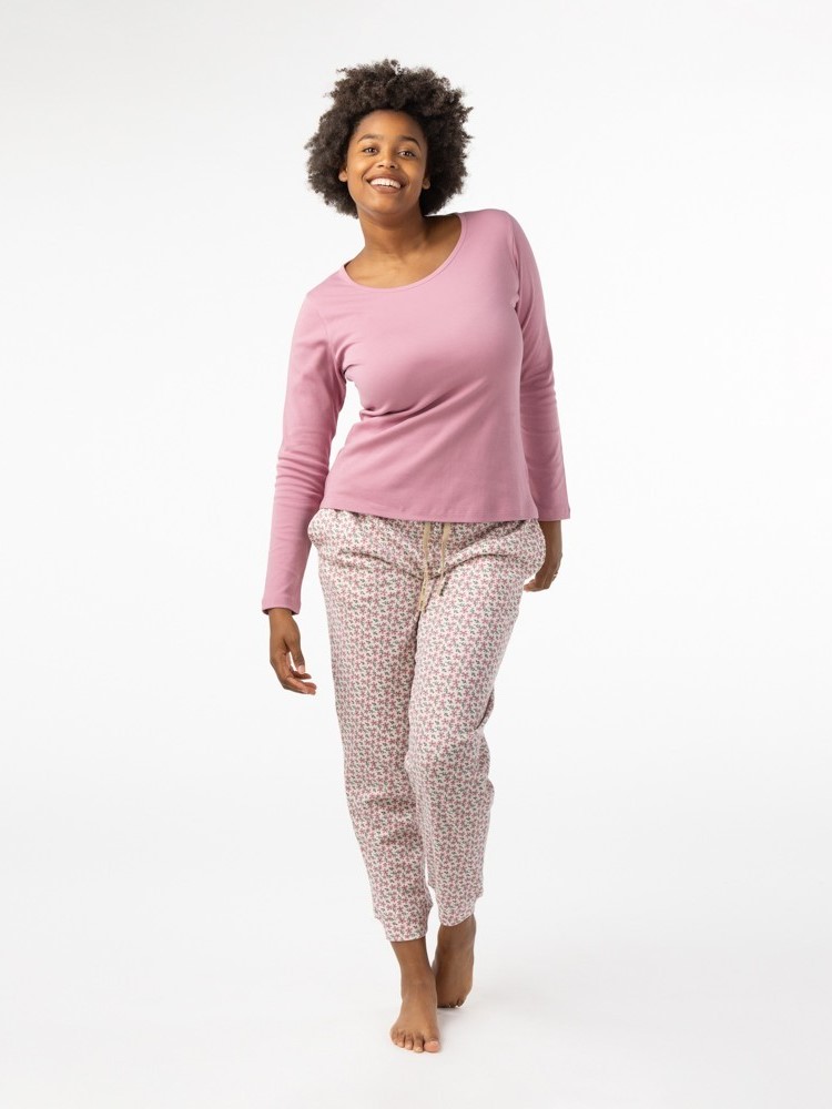 Pigiama donna in cotone biologico Flowers Rosa