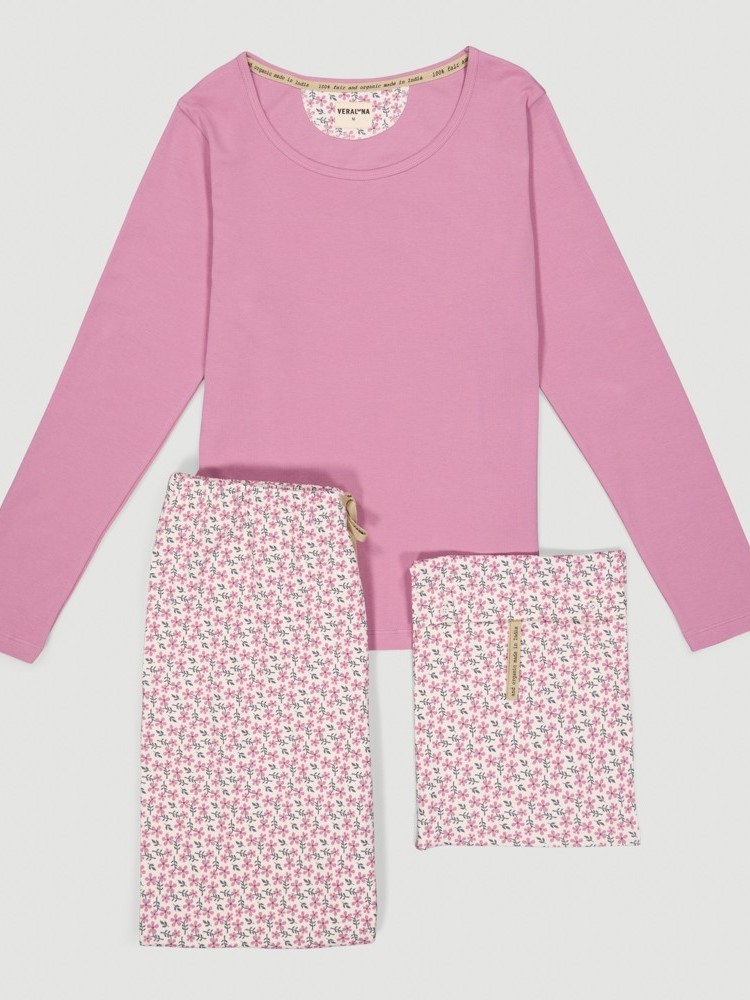 Pigiama donna in cotone biologico Flowers Rosa
