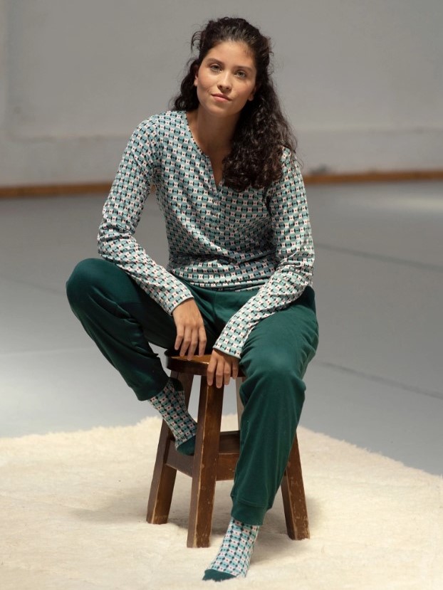 Pigiama donna in cotone biologico Beta rombi Verdone