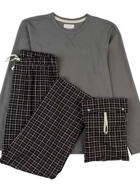 Pigiama uomo in cotone biologico grigio Iota Checks