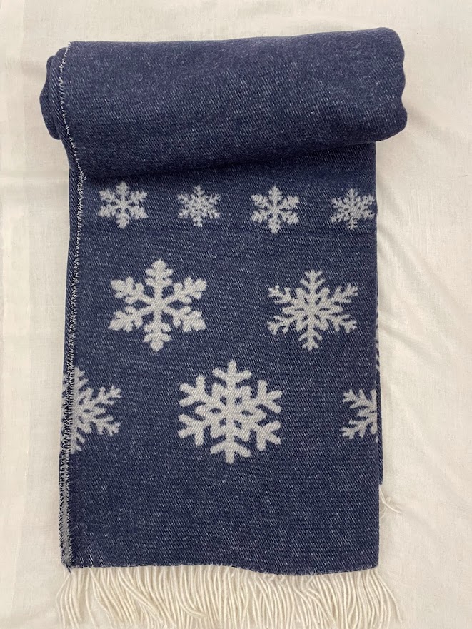 Plaid fiocco di neve in misto lana rigenerata Blu - BEATCOLLECTION