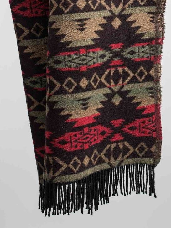 Plaid Navajo in misto lana rigenerata Marrone beige rosso.