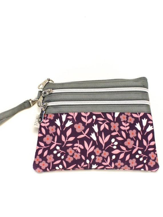 Pochette 3 tasche in tessuto impermeabile- Purple Garden