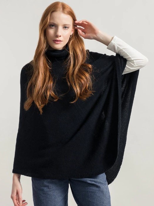 Poncho cappa in cashmere rigenerato a collo alto Rifò Nero Elisabetta