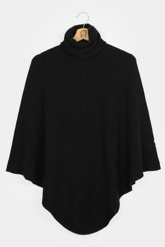 Poncho cappa in cashmere rigenerato a collo alto Rifò Nero Elisabetta