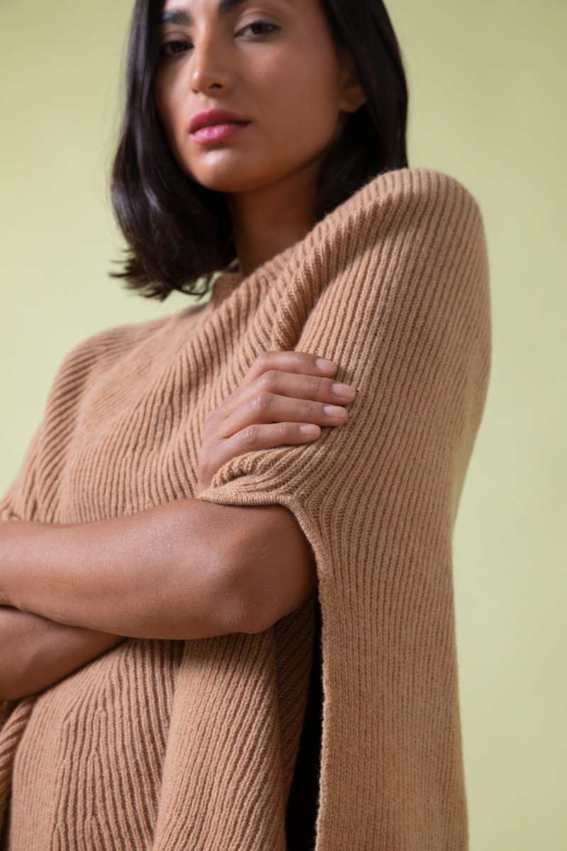 Poncho cappa in cashmere rigenerato Rifò Beige Anna
