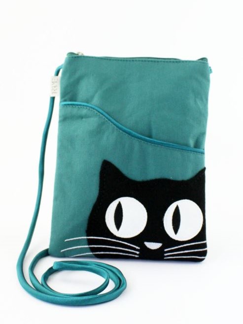 Porta passaporto gatto, in tessuto Verde
