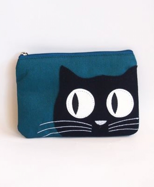 Portadocumenti GATTO in cotone Blu 16x10cm
