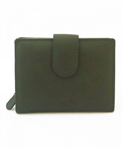 Portafogli in pelle nappa medio con bottone Tangra Verde scuro
