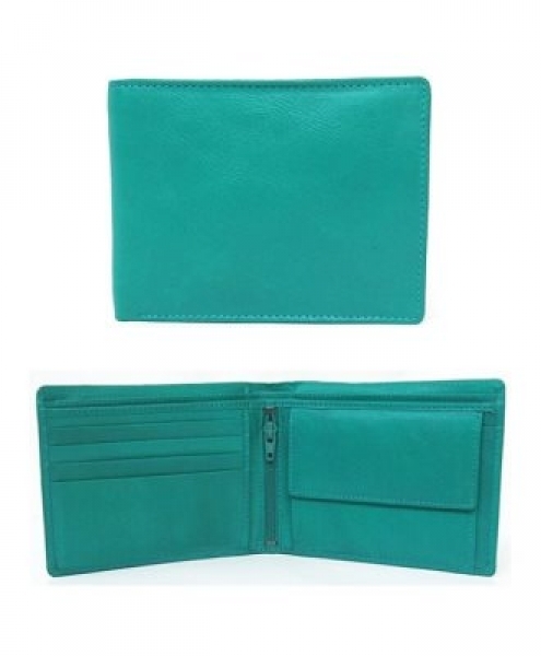 Portafogli uomo in pelle nappa orizzontale con zip Maidan Verde acqua