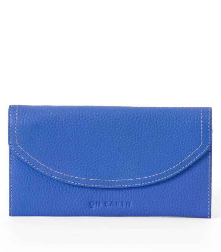 Portafoglio blu grande in pelle Betty aperto