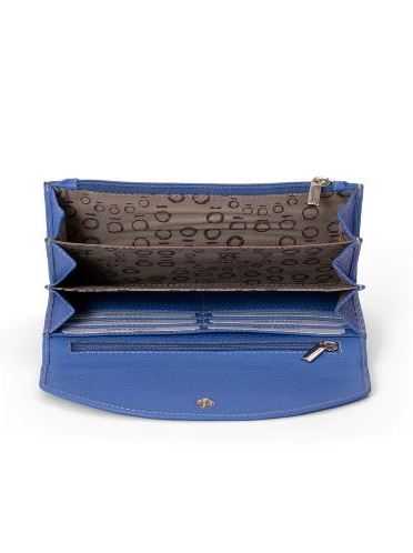 Portafoglio blu grande in pelle Betty aperto