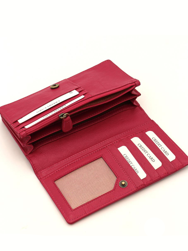 Portafoglio donna grande, in pelle Chitpur Rosso. Produzione equo solidale.