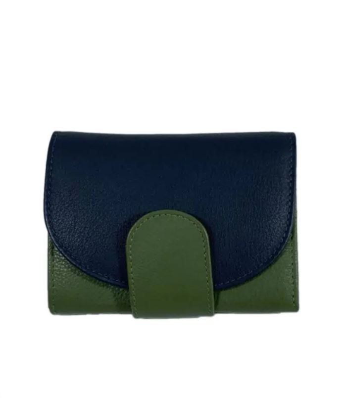 Portafoglio medio in pelle Rajarhat tè verde e blu