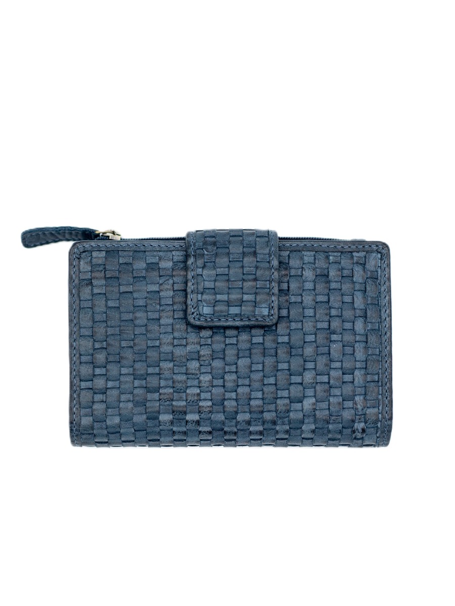 Portafoglio donna in pelle intrecciata blu Natalia