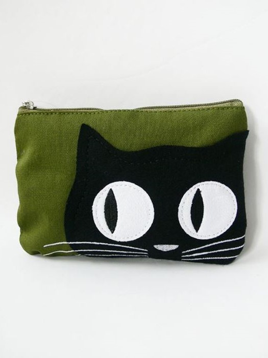 Portamonete gatto, piccolo in tessuto Verde