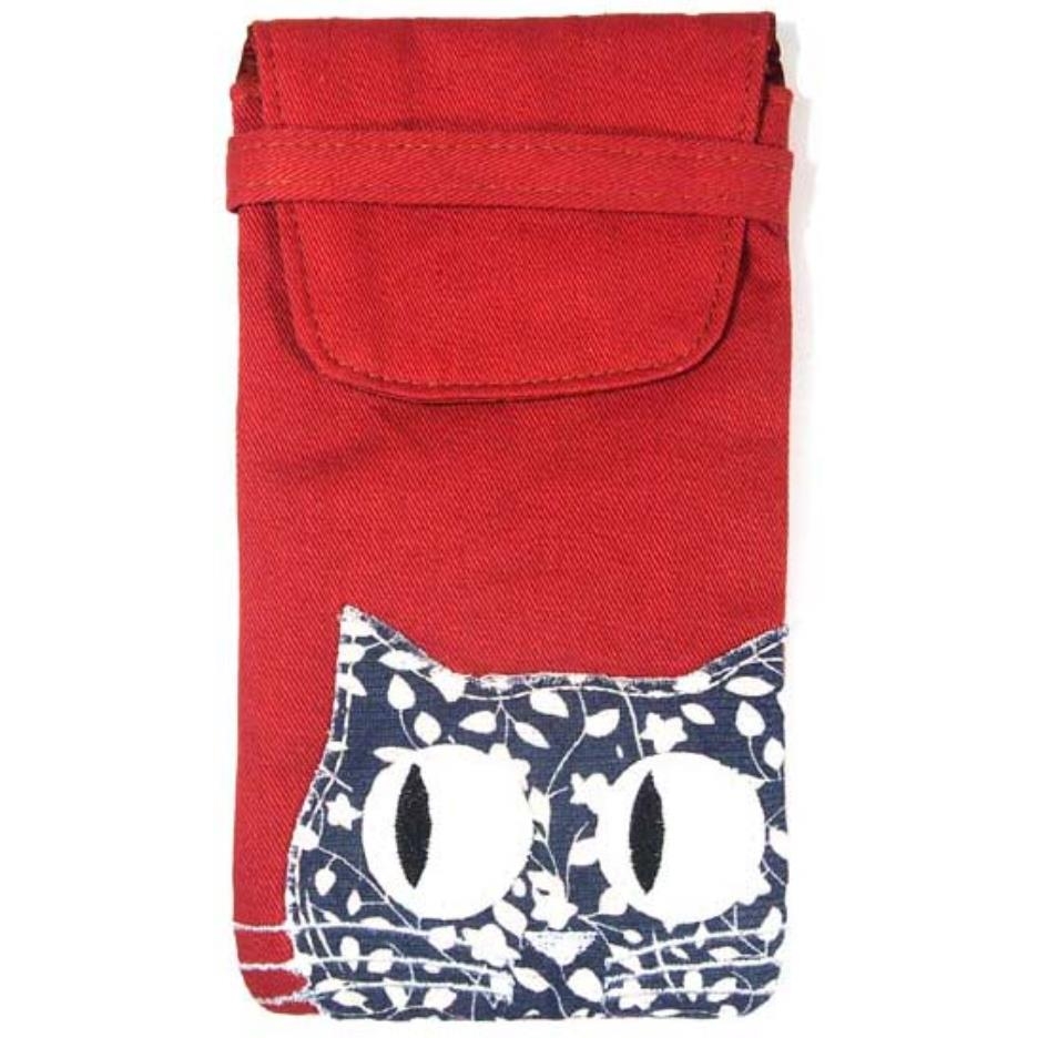 Portaocchiali in cotone twill imbottito rosso Gatto Flora