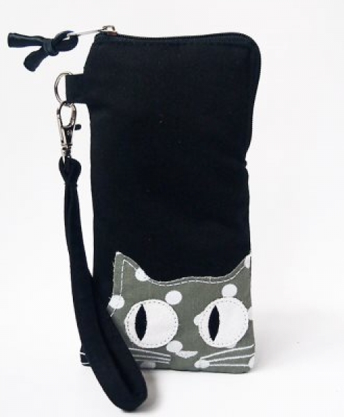 Portaocchiali in cotone LE CHAT con gatto applicato 9.5 x18 h cm
