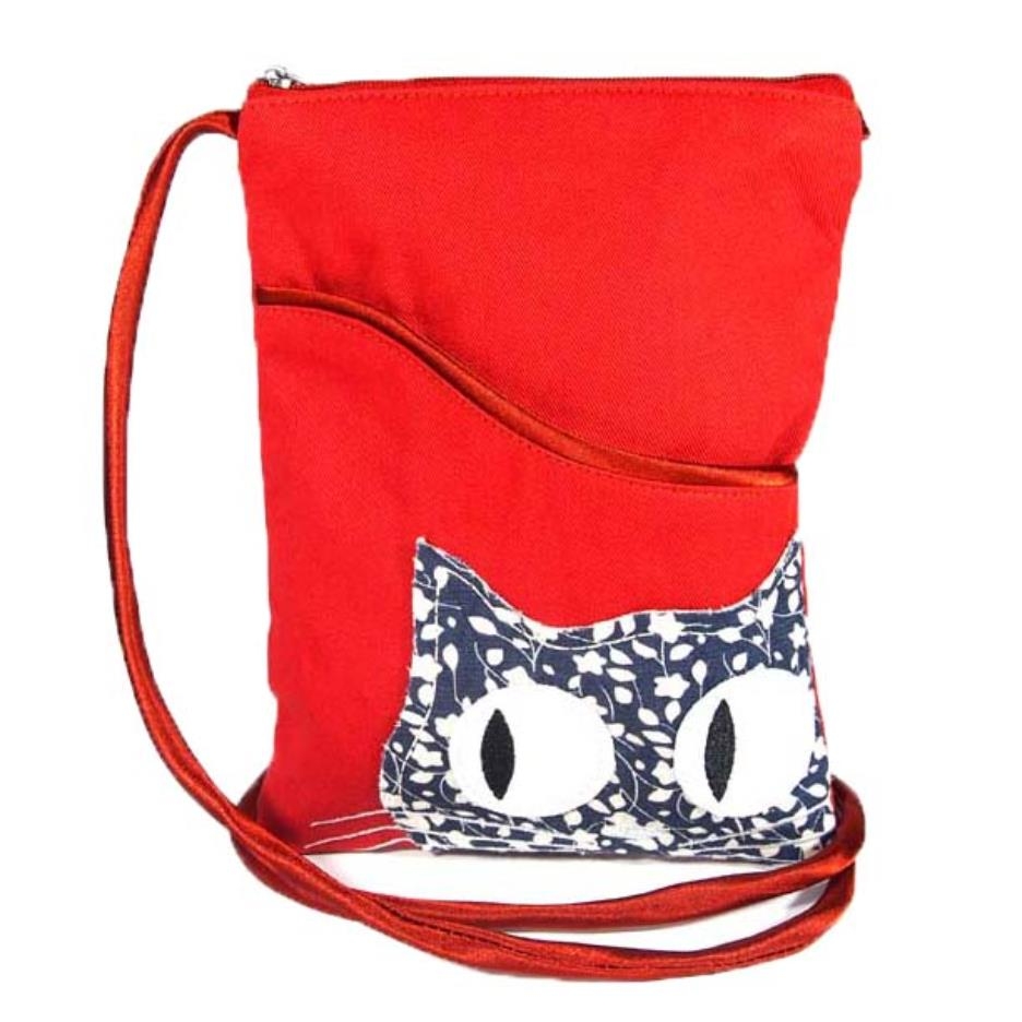Portapassaporto in cotone twill imbottito rosso Gatto Flora