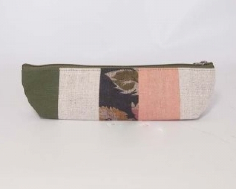 Astuccio portapenne in tessuto lino e cotone Country stripes 22x5x6 cm