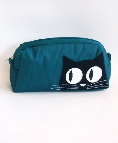 Portatrucco GATTO in cotone Blu 21x11cm