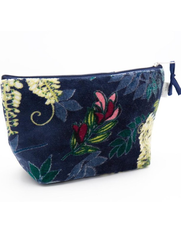 Portatrucco medio in velluto blu- Velvet Jungle