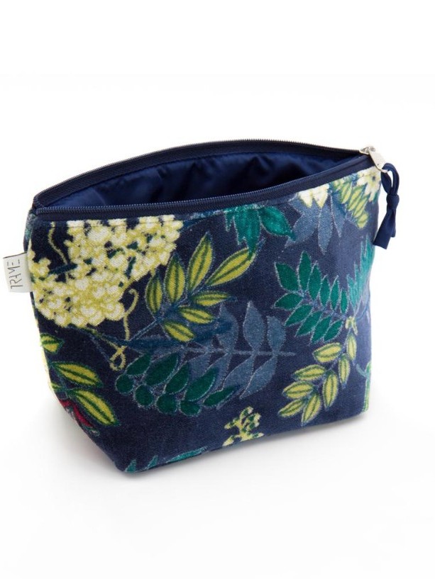 Portatrucco medio in velluto blu- Velvet Jungle