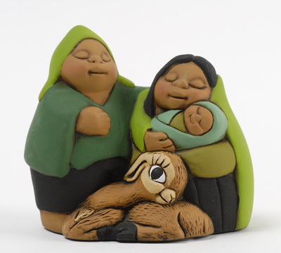 Presepe peruviano in terracotta abbraccio in Verde