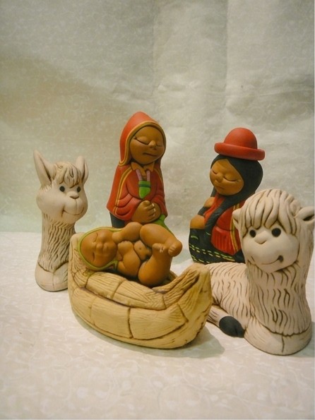 Presepe Andino Grande 5 figure in rosso