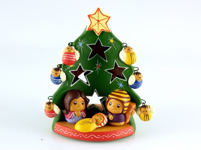 Presepe bimbi con albero di Natale portalumino e angeli pendenti